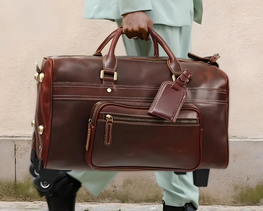 vintage leather carry on bag