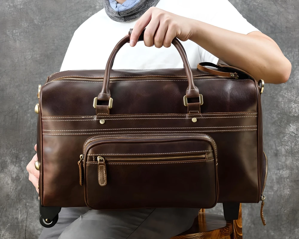 leather travel carry on bag